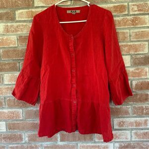 Flax Button Down Blouse 100% Linen Red Women’s P Small 4 / 6